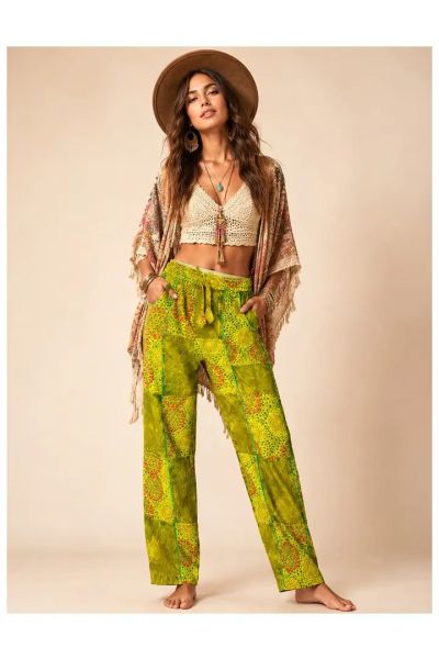 Ethnic Print Boho Hippie Patchwork Palazzo Pants