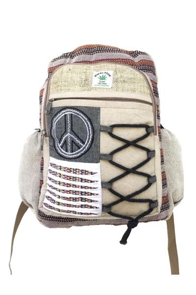 Peace Patch Lace-Up Design Hippie Boho Hemp Cotton Backpack