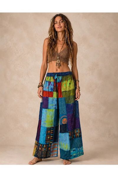 Ethnic Print Boho Hippie Patchwork Palazzo Pants