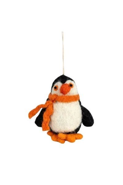 Handcrafted Wool Felt Penguin Christmas Ornament with Scarf