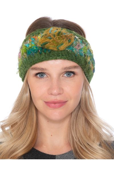 Woolen with Floral Accent and Recycled Silk Stripe Headband