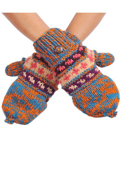 Melange Tribal Pattern Woolen Hunter Gloves