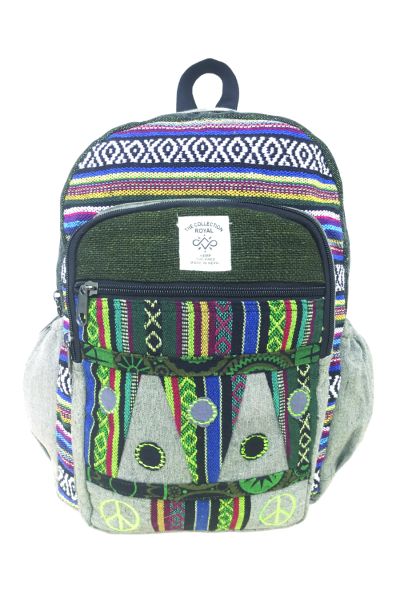 Peace Embroidered Tribal Hemp and Cotton Back Pack Bag