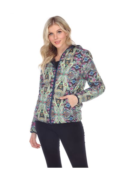 Hooded Zip Up Pattern Jacket (Reversible)