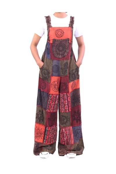 Celestial Print Patchwork Hippie Overall