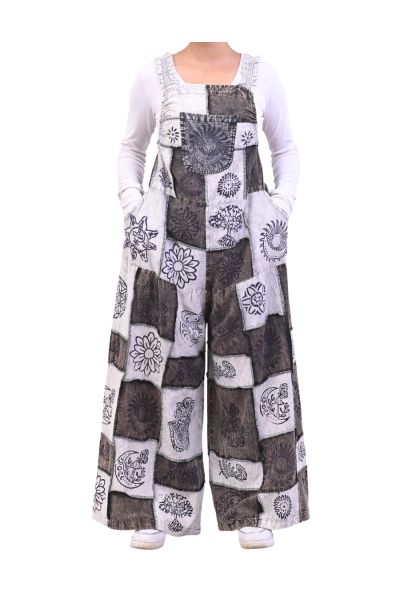 The Collection Royal Hippie Scared Symbols Printed Patchwork Wide Leg Overall
