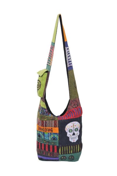 The Collection Royal Sugar Skull and Floral Stamped Cotton Hobo Bag
