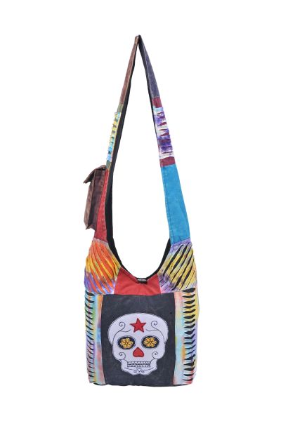 The Collection Royal Candy Skull Patched Cotton Hobo Bag