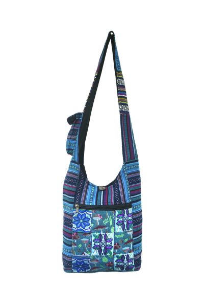 Mushroom and Flower Printed Tribal Cotton Hobo Bag