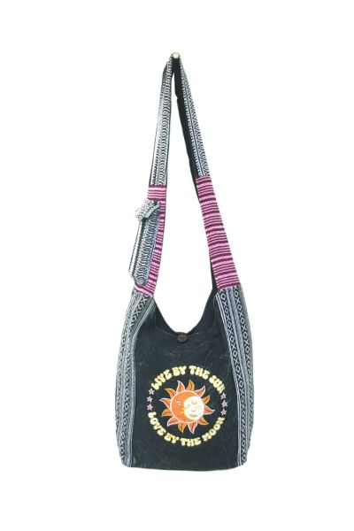Live By The Sun, Love By the Moon Embroidered Hobo Bag