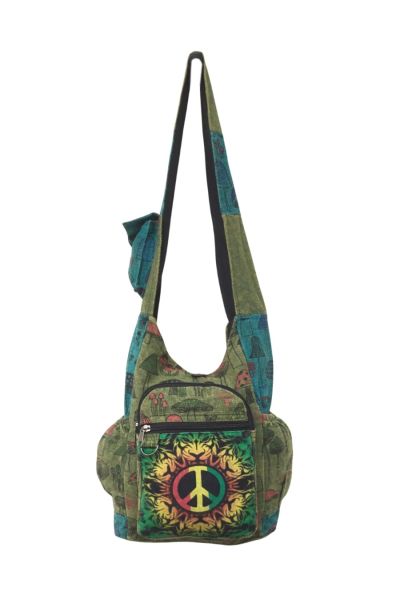 The Collection Royal Boho Hippie Peace Sign & Mushroom Print Hobo Bag