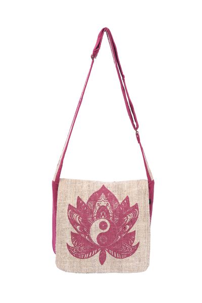 Graphic Hemp Cotton Messenger Bag Ying Yang Leaf