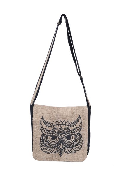 Graphic Hemp Cotton Messenger Bag Owl                                                                                        
