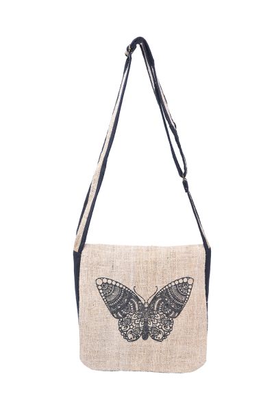 Graphic Hemp Cotton Messenger Bag Butterfly