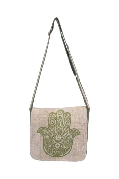 Graphic Hemp Cotton Messenger Bag Hand of Hamsa