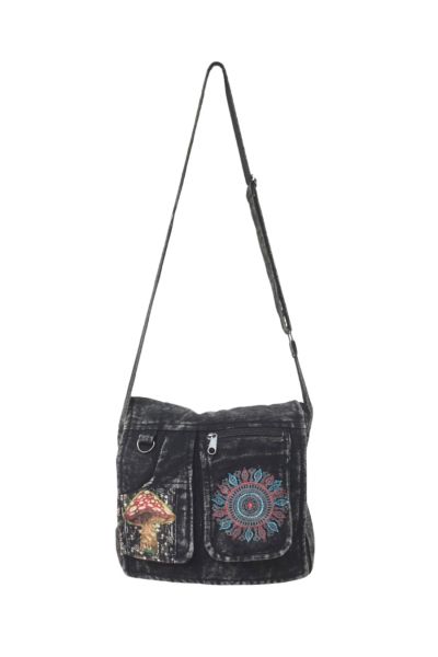 The Collection Royal Boho Hippie Mushroom and Mandala Print Messenger Bag