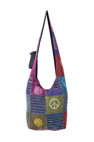 The Collection Royal Deep Washed Peace and Spiral Stamped Cotton Hobo Bag