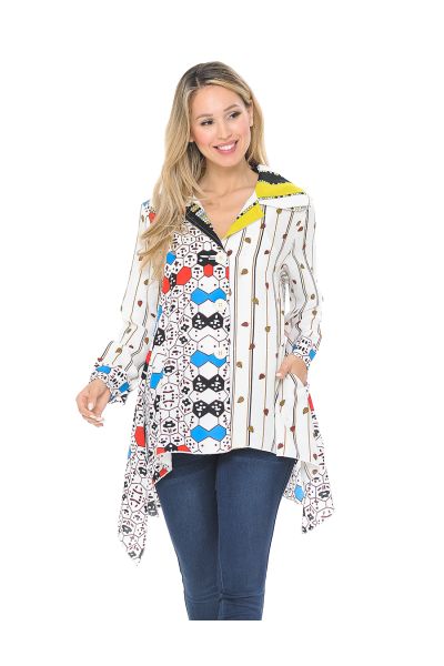 Side Tail Abstract Print Shirt