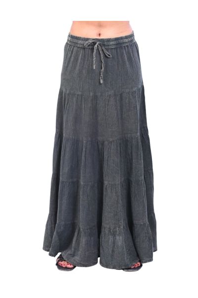 The Collection Royal Boho Hippie Stonewashed Tiered Maxi Skirt