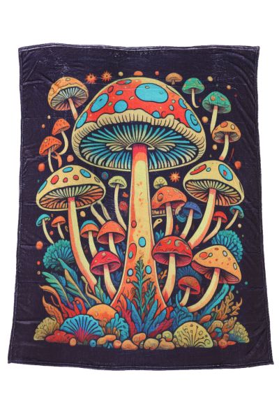 Flannel Fleece Hippie Boho Throw Blanket Trippy Mushroom Jungle