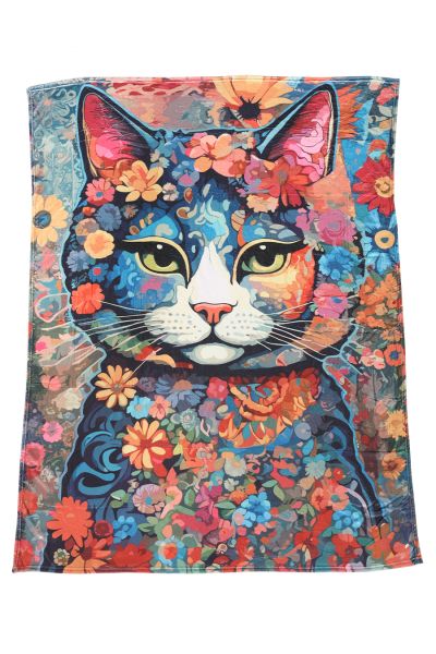 Flannel Fleece Hippie Boho Throw Blanket Hippie Cat