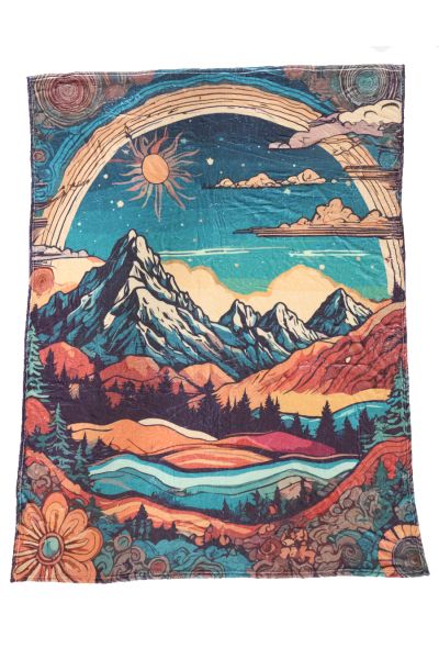 Flannel Fleece Hippie Boho Throw Blanket Mountain and Valley