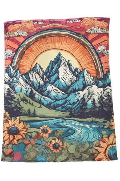 Flannel Fleece Hippie Boho Throw Blanket Mountain and Valley Sunrise CB5