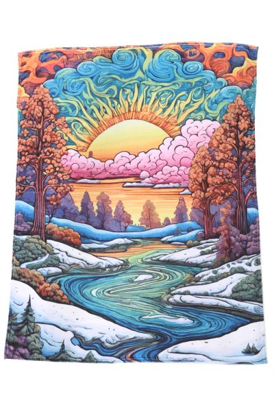 Flannel Fleece Hippie Boho Throw Blanket Mountain and River
