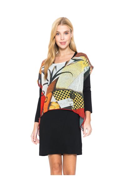 Floral Abstract Chiffon Top with Black Tank