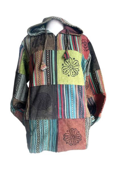 Square Stripe Patched and Printed Unisex Hoodie [MULTICOLORED] [WJ2304-MU-S]