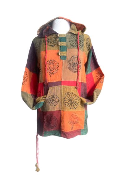 Square Patched Hand Printed Colorful Unisex Hoodie