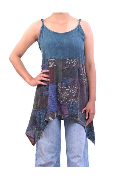 Boho Patchwork Handkerchief Hem Tank Top
