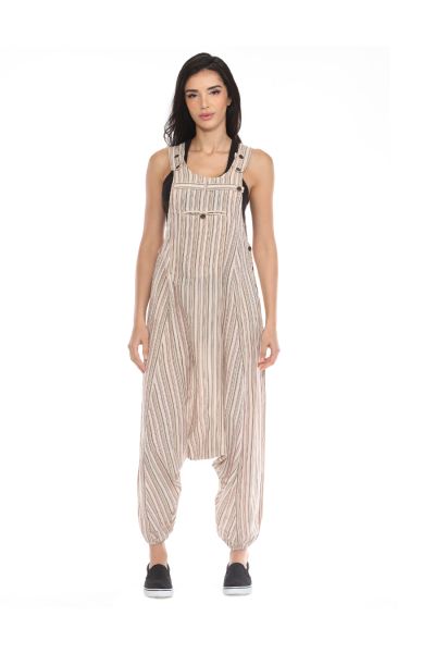 The Collection Royal Cotton Stripe Boho Harem Dungaree