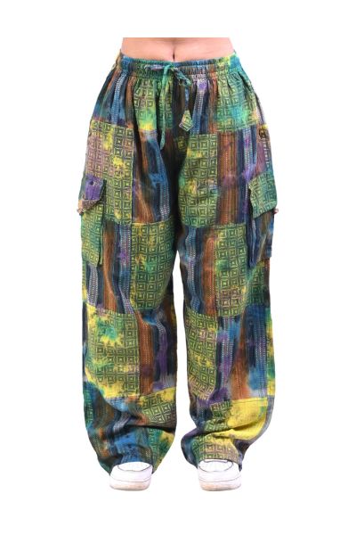 The Collection Royal Cotton Green Geometric Tie-Dye Boho Pants