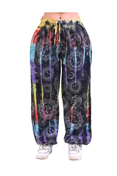 The Collection Royal Cotton Sun and Moon Print Tie Dye Boho Harem Pants