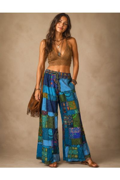 Patchwork Boho Hippie Wide Leg Palazzo Pants