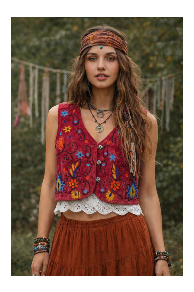 The Collection Royal Boho Retro Flower Embroidered Women Velvet Vest