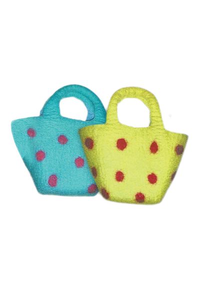TURQUOISE BASKET DESIGN & DOTTED FELT HAND BAG