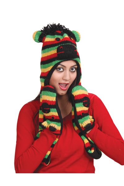 Rasta Monkey Animal Hat w' Scarves