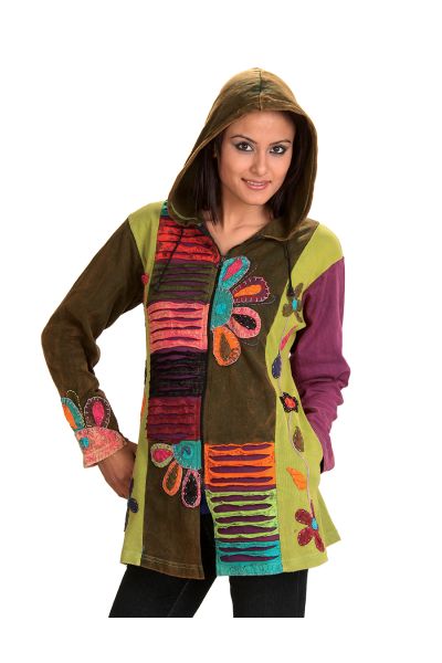 Long Cotton Jacket w' Patches and Flower
