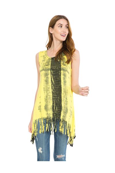Fringed Sleeveless Tie Dye Tunic
