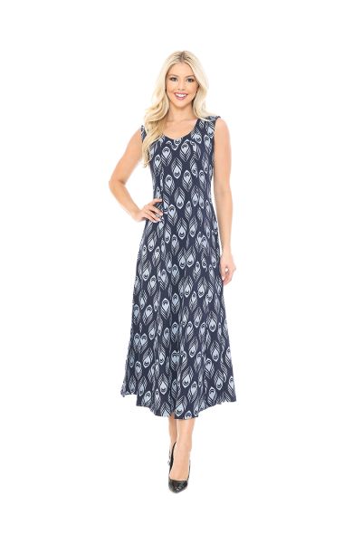Cotton Maxi Peacock Feather Dress