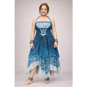 Womens Boho Corset Dress with Asymmetrical Lace Hem