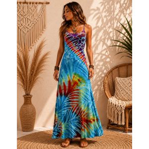 Women's Ocean Breeze Tie-Dye Spaghetti Strap Maxi Dress