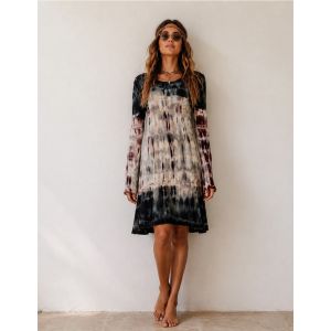 Women's Long Sleeve Tie-Dye Boho Swing Dress