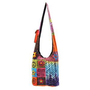 The Collection Royal Asymmetrical Floral Patch and Razor Cotton Hobo Bag